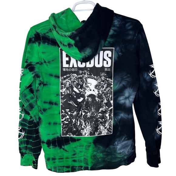 Shibori Threads Brand of Sacrifice Exodus Hoodie Mens Medium Green Black Tie Dye - Picture 2 of 7